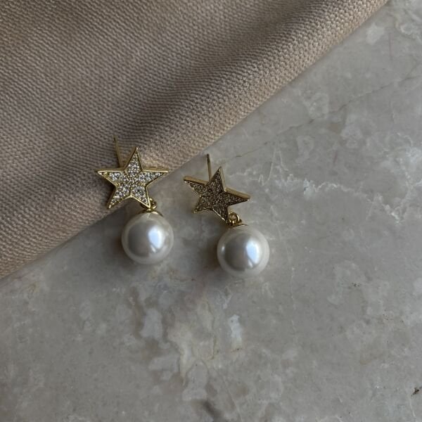 Özel Seri Taşlı İncili Yıldız Küpe