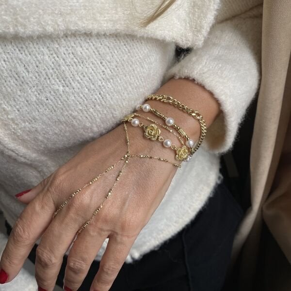 Özel Seri Üçlü Gül Detaylı İnci Bileklik