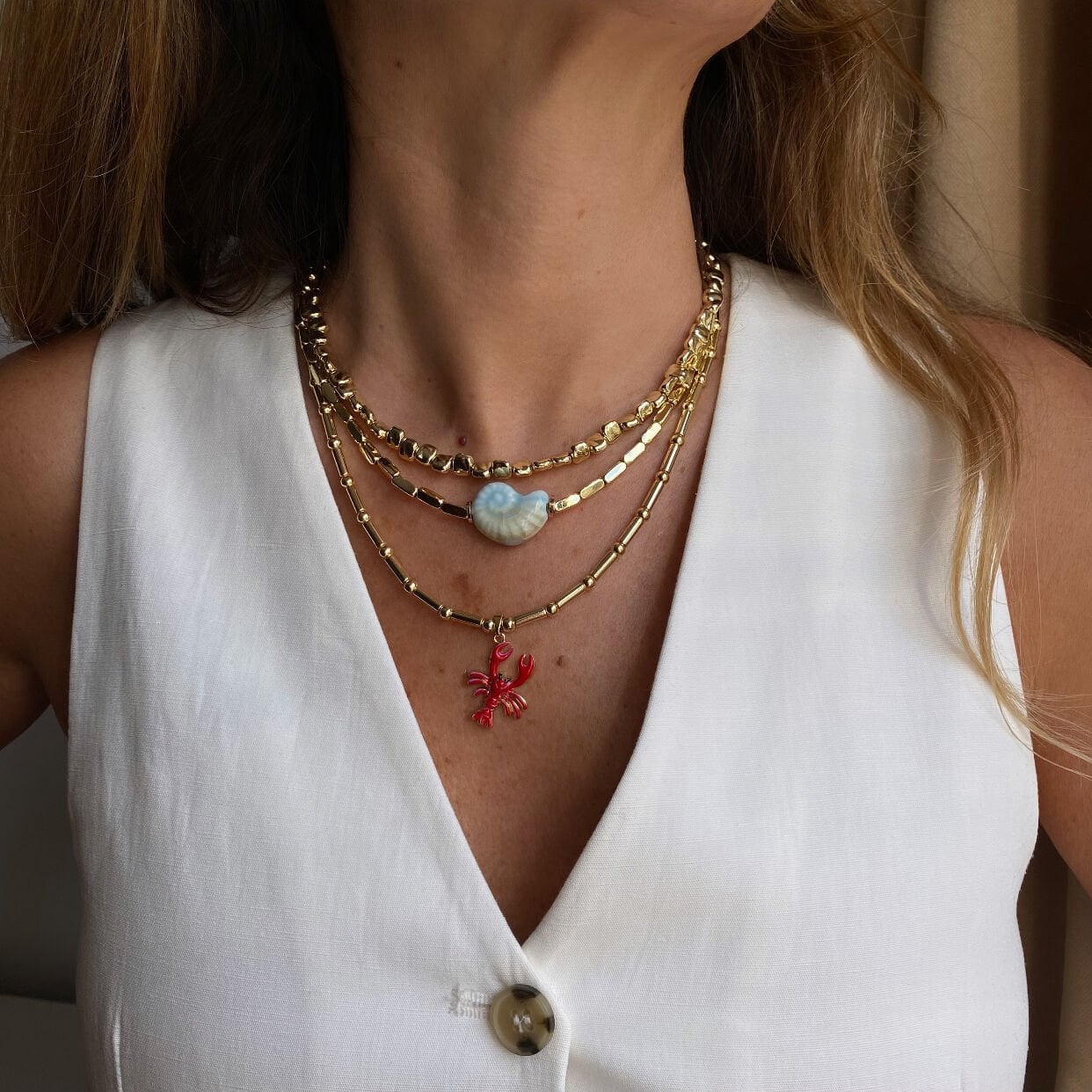 Seramik Mavi Salyangoz Detaylı Kolye