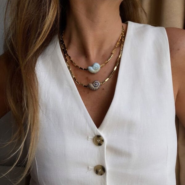 Seramik Mavi Salyangoz Detaylı Kolye