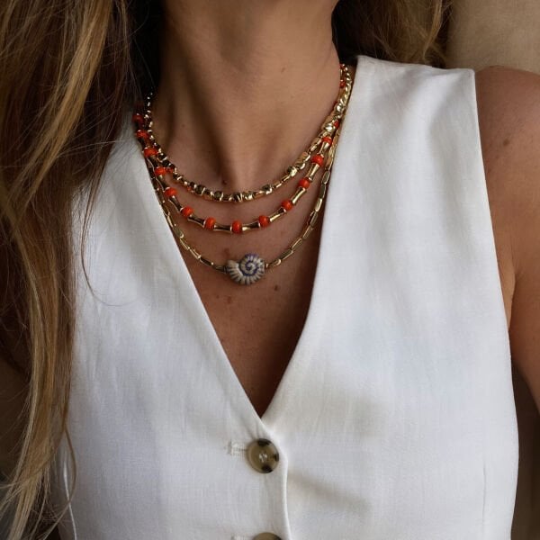 Seramik Kahve Lila Salyangoz Detaylı Kolye