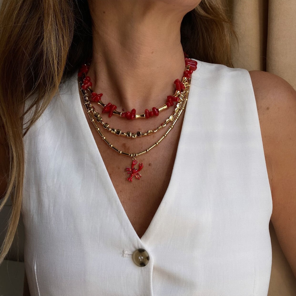 Kırmızı Yengeç Detaylı Kolye