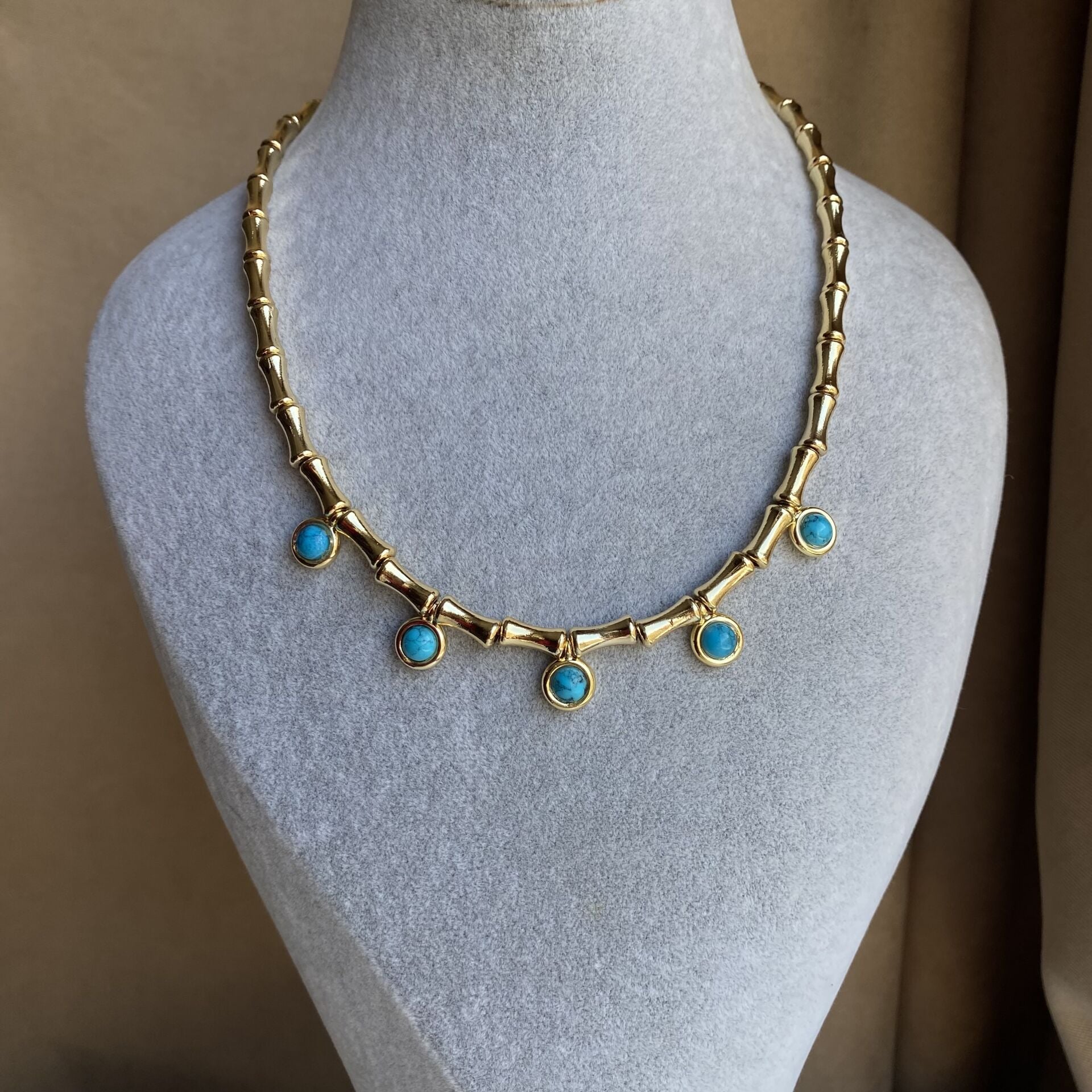 Beşli Turkuaz Gold Kolye