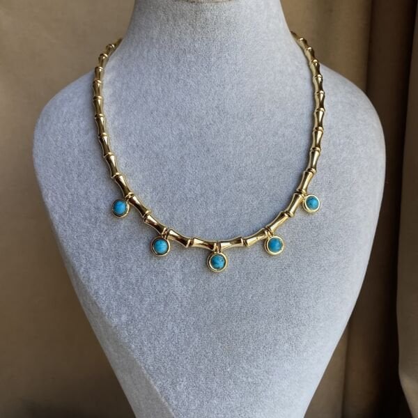 Beşli Turkuaz Gold Kolye