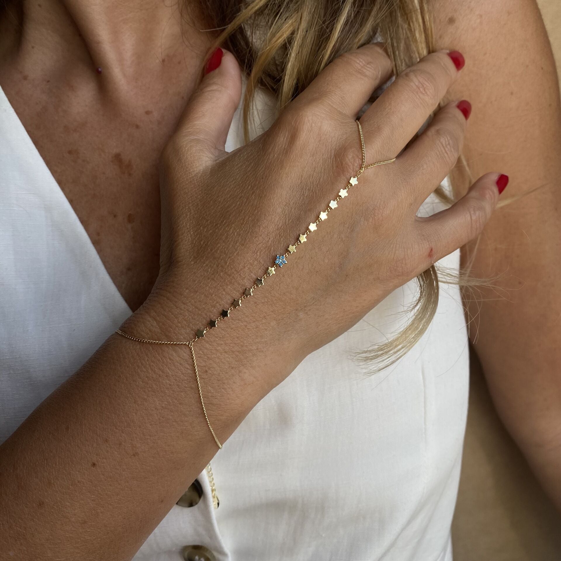 Mavi Taşlı Çiçekli Yıldızlı Şahmeran