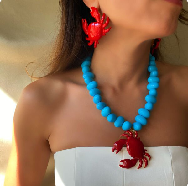 Mavi Boncuklu Yengeç Kolye