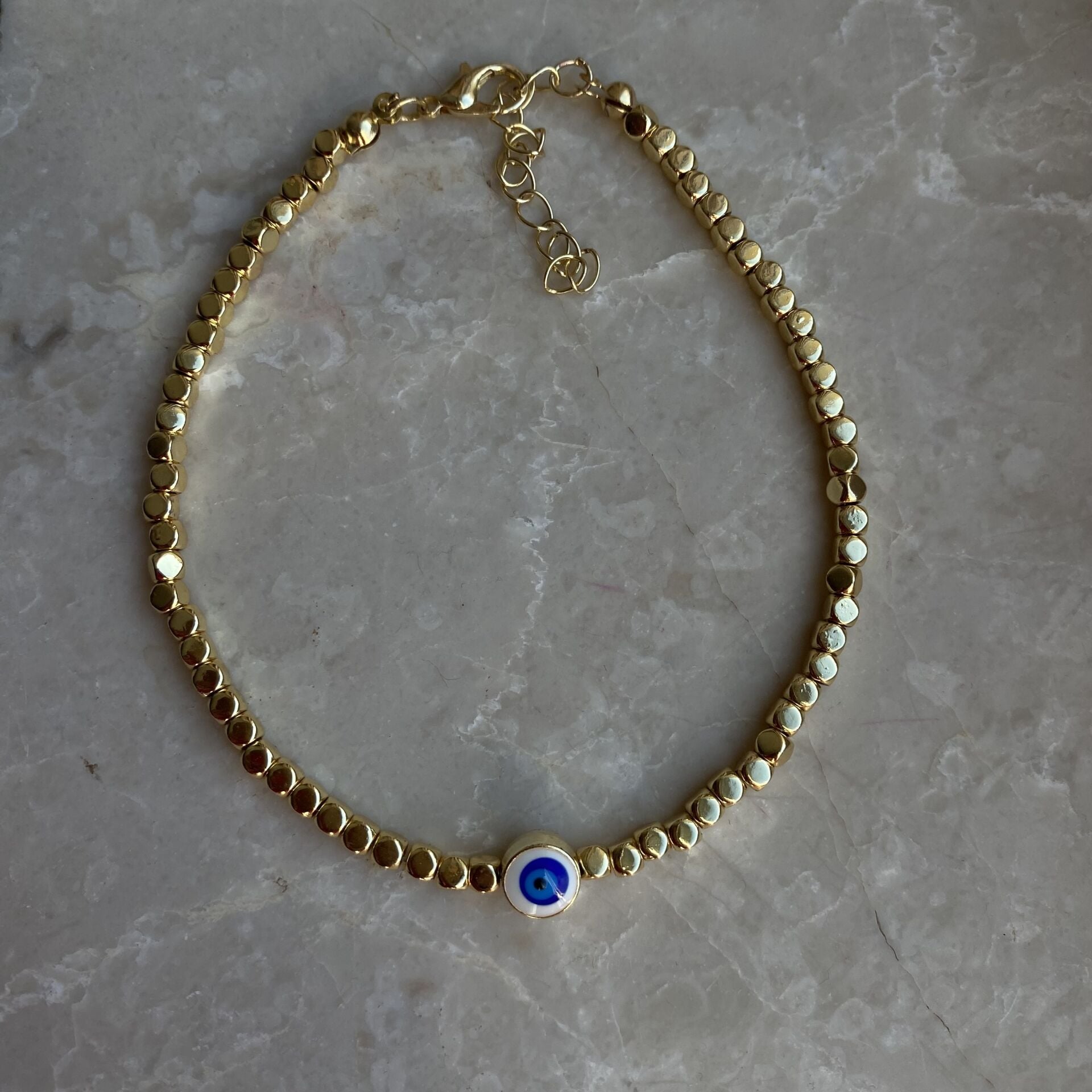 Beyaz Nazarlı Küp Boncuklu Halhal