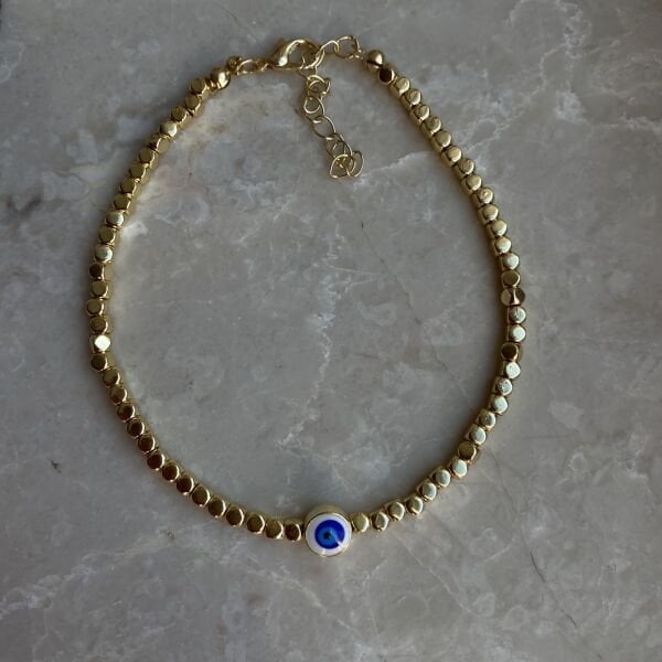 Beyaz Nazarlı Küp Boncuklu Halhal