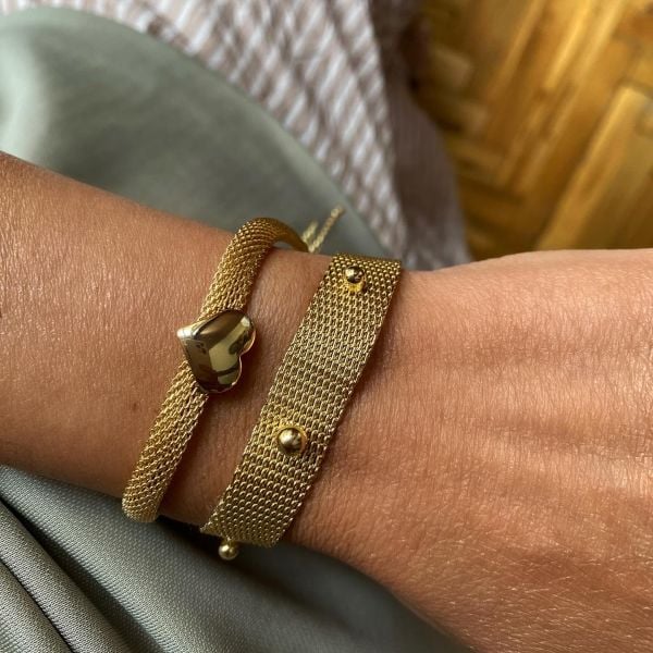 Altın Kaplama Hasır Görünümlü Kalp Bileklik