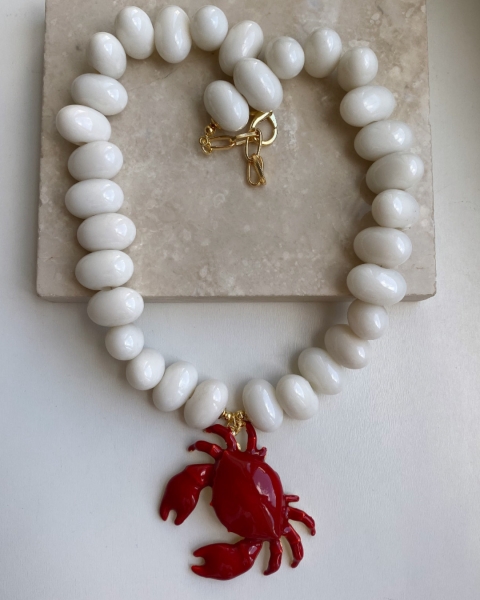 Beyaz Boncuklu Yengeç Kolye