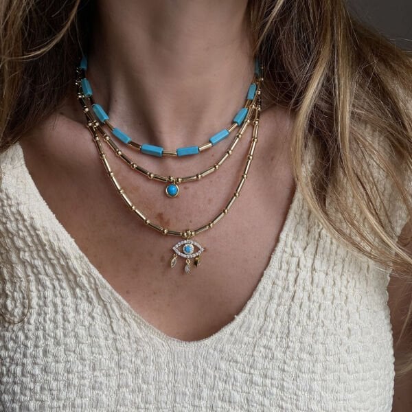 Turkuaz Doğal Taşlı Kolye