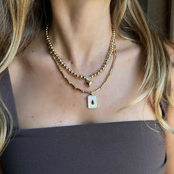 Ortası Kahve Taşlı Gold Kolye