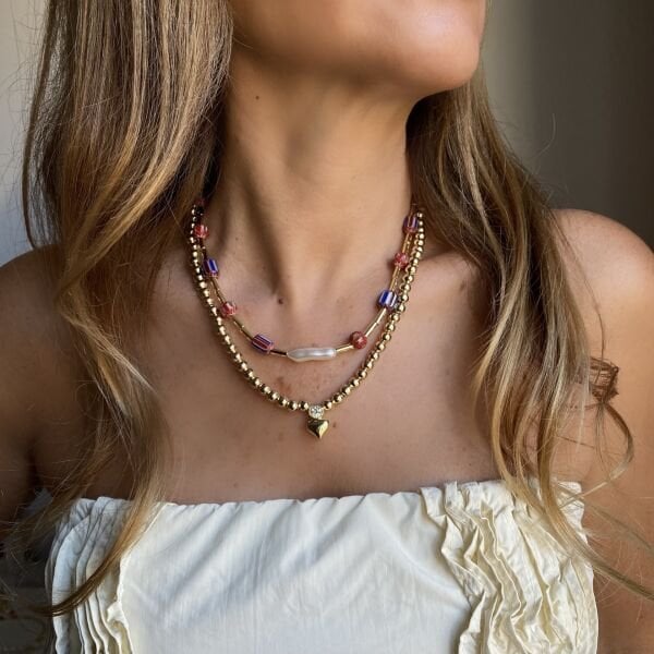 İnci Detaylı Ebruli Kolye