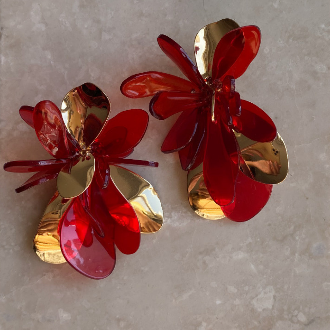 Marka Kırmızı Gold Çiçek Küpe