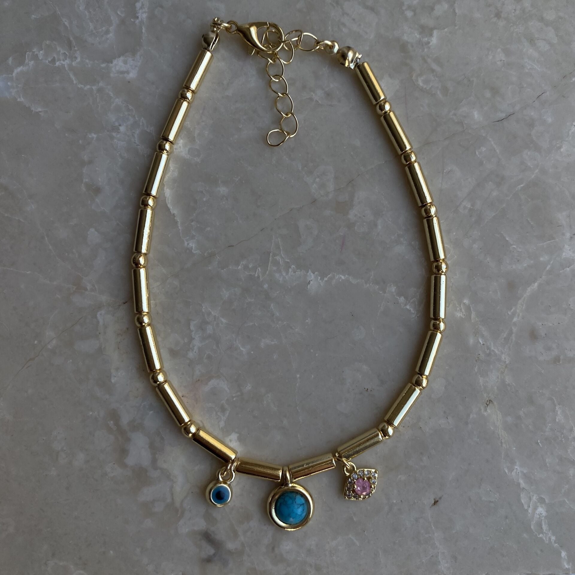 Mavi Taşlı Nazar Charmlı Halhal