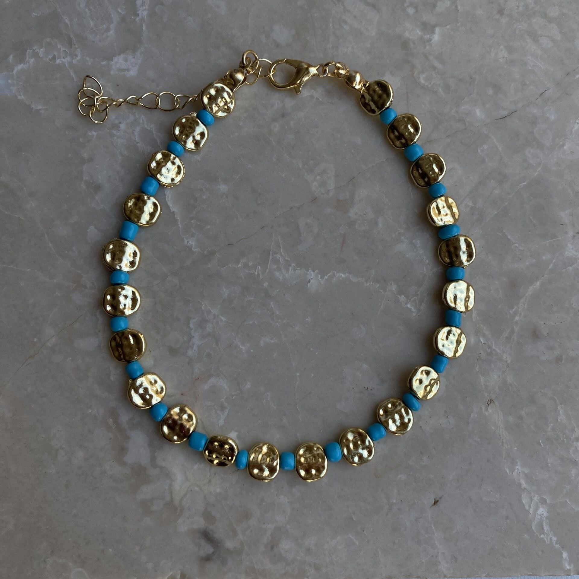 Mavi Boncuklu Gold Ezme Halhal