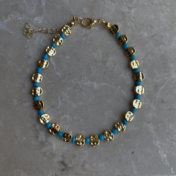 Mavi Boncuklu Gold Ezme Halhal
