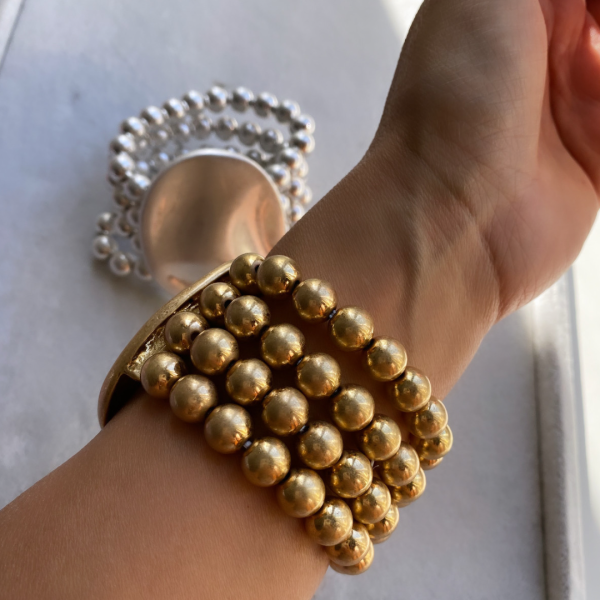 Altın Kaplama Yuvarlak Detaylı Boncuk Bileklik