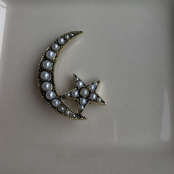 Ortası İncili Ay Yıldız Broş