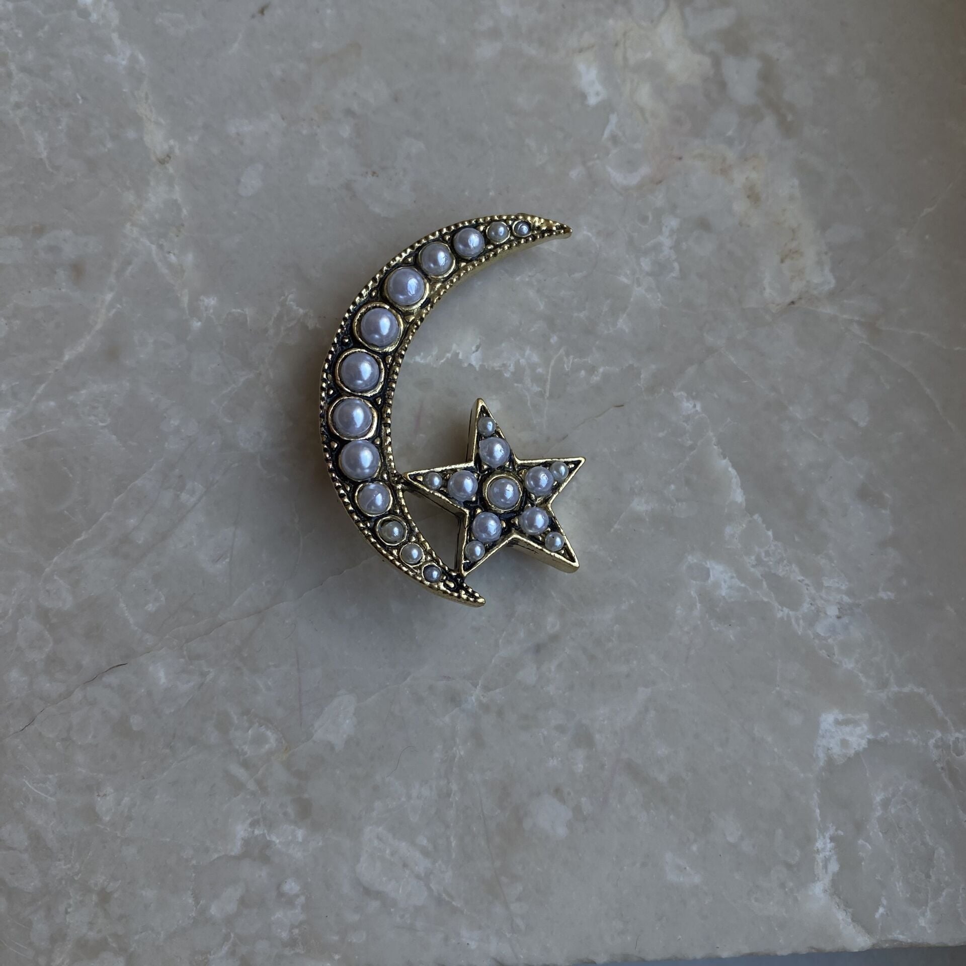 Ortası İncili Ay Yıldız Broş
