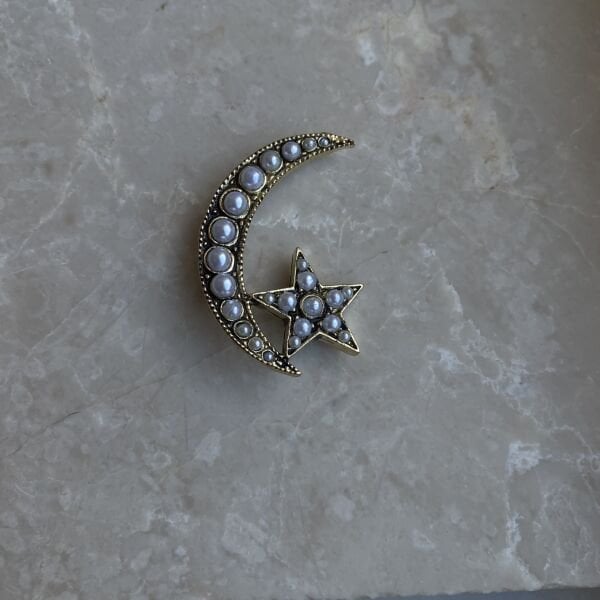 Ortası İncili Ay Yıldız Broş