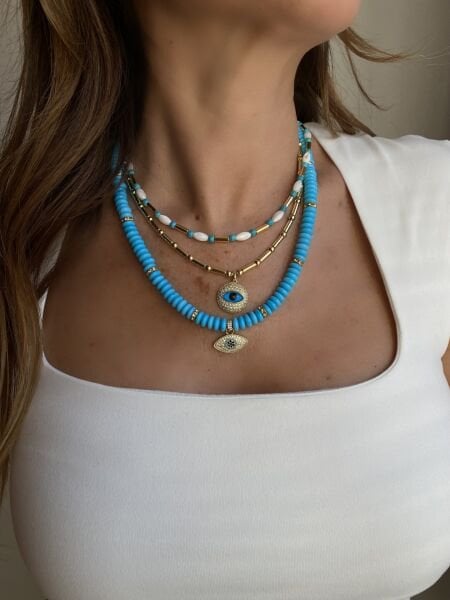 Zirkon Taşlı Göz Kolye