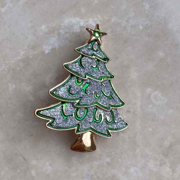 Yeni Yıl Beyaz Simli Ağaç Broş