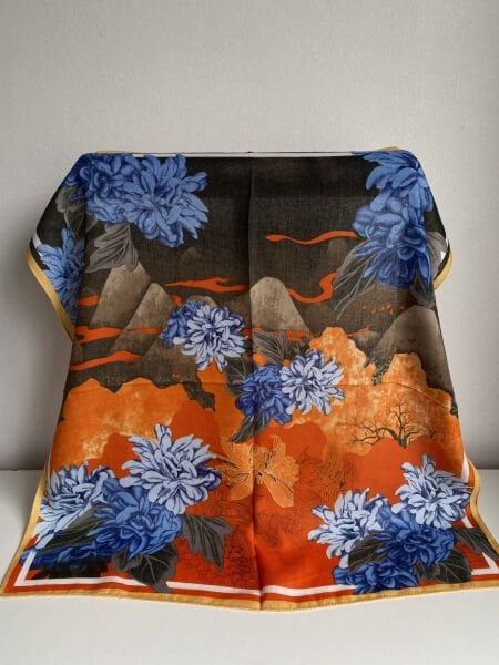 Turuncu Mavi Desenli Şal 70*70