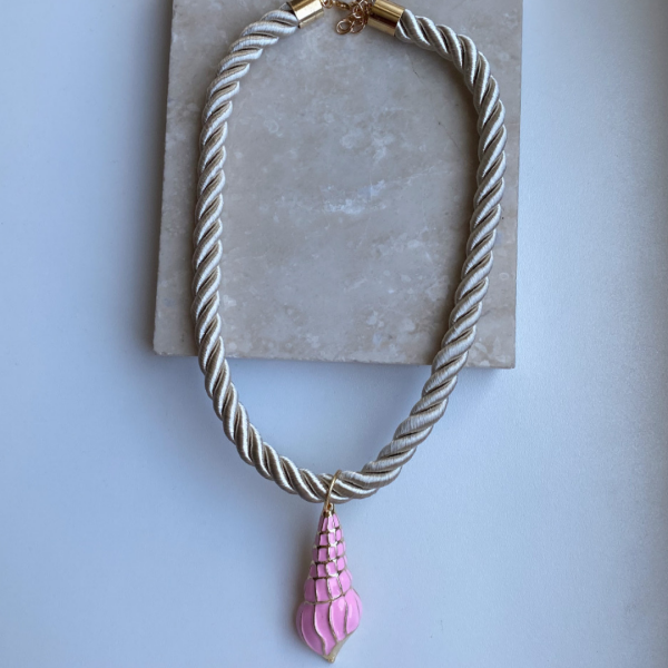 Pembe Deniz Kabuğu Halat İp Kolye