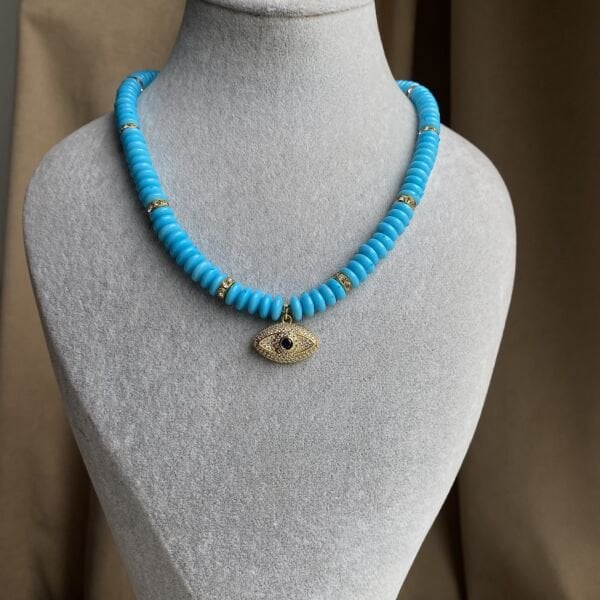 Zirkon Taşlı Laci Göz Kolye