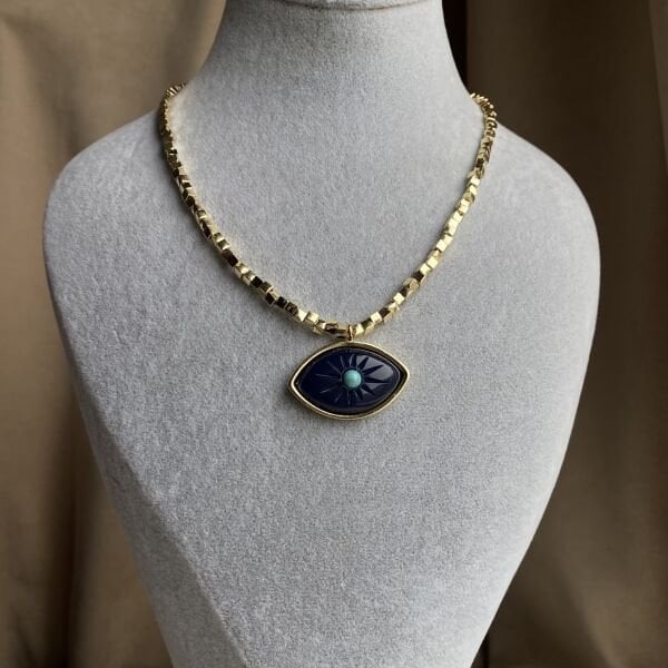 Laci Gözlü Gold Küp Kolye