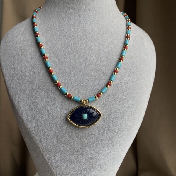 Laci Göz Mavi Boncuklu Kolye