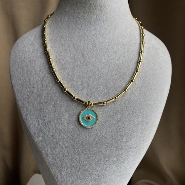 Su Yeşili Taşlı Göz Kolye