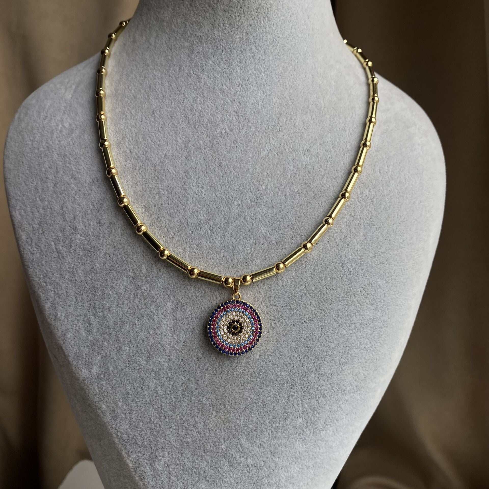 Zirkon Taşlı Renkli Nazar Kolye