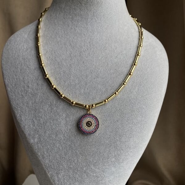 Zirkon Taşlı Renkli Nazar Kolye