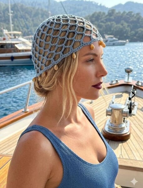 Mavi Deniz Kabuğu Detaylı File Bere
