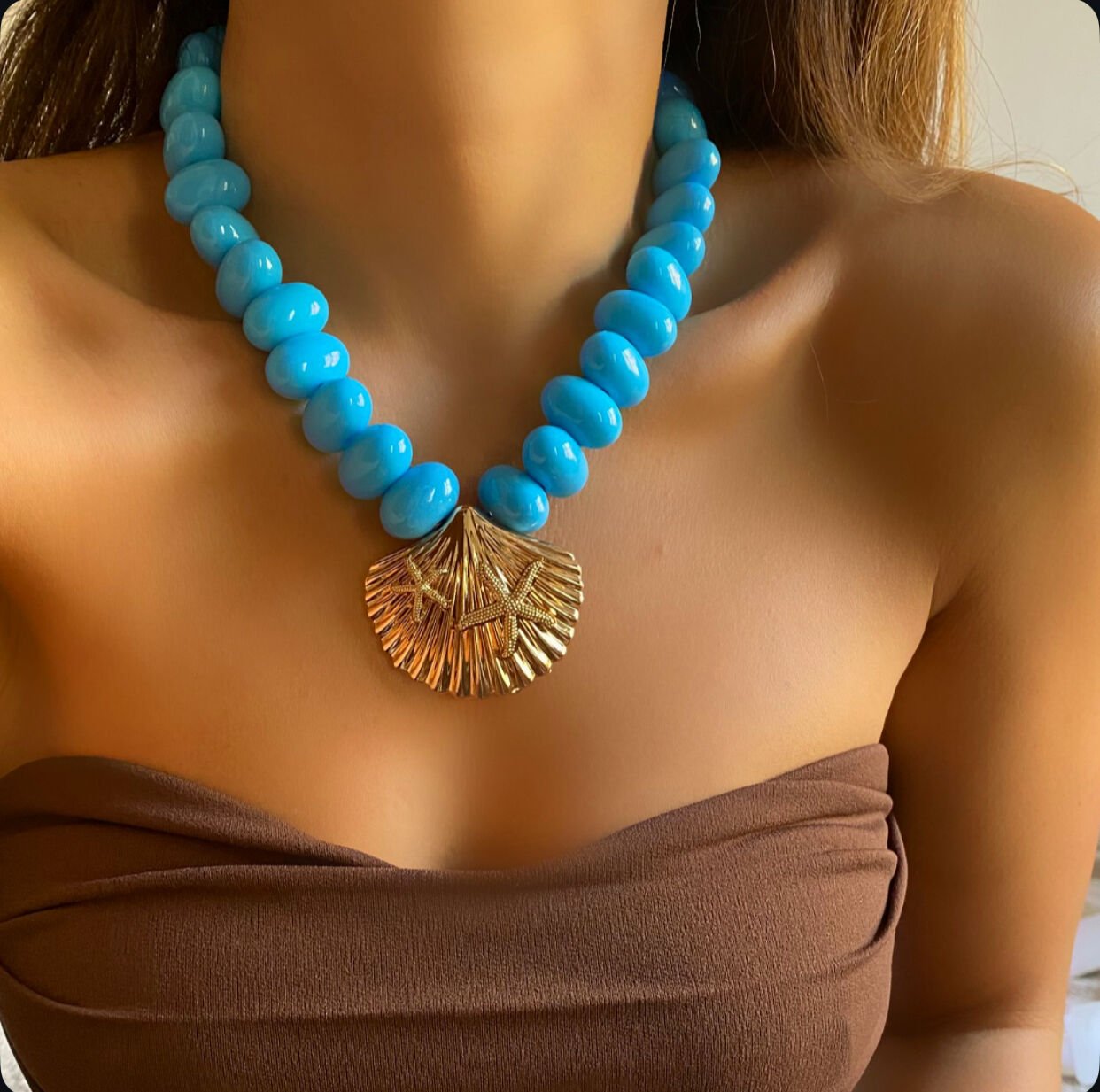 Mavi Deniz Kabuğu Kolye