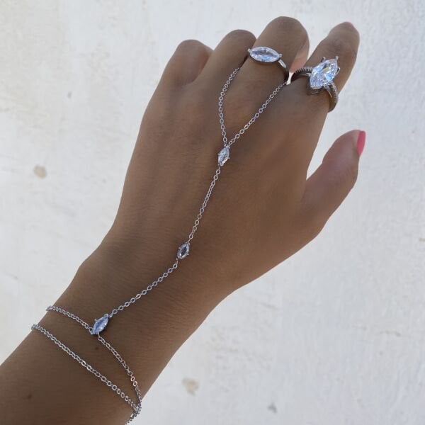 Çelik Üçlü Taşlı Şahmeran- Silver