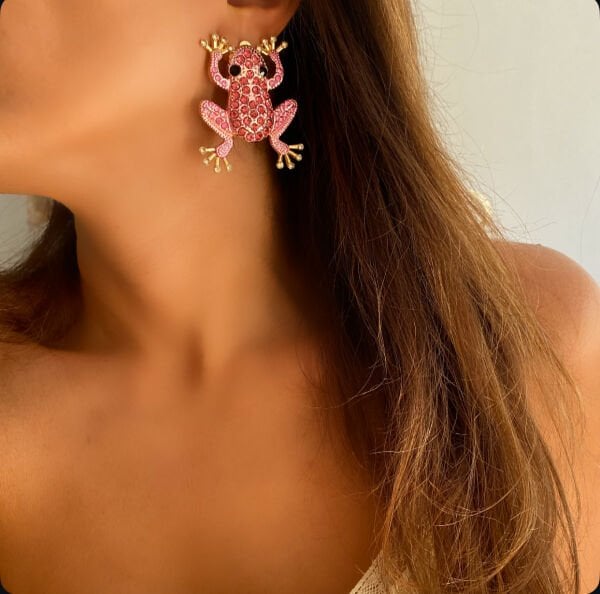 Marka Taşlı Kurbağa Küpe