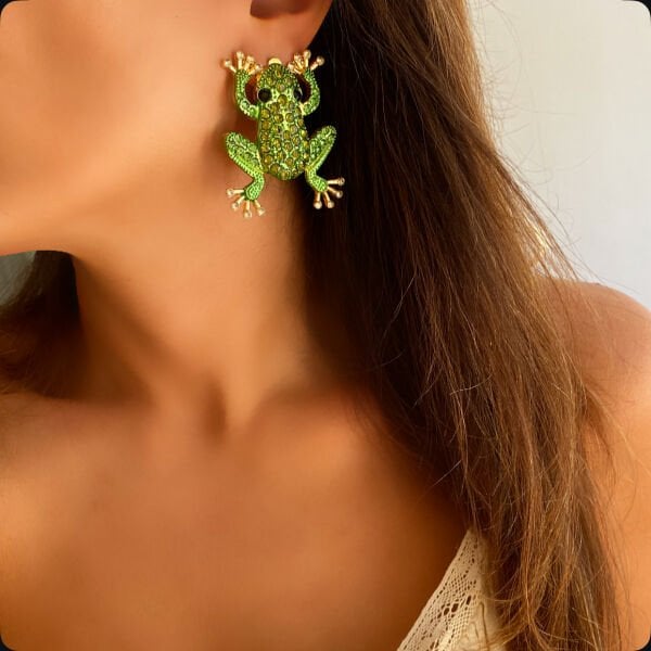 Marka Taşlı Kurbağa Küpe