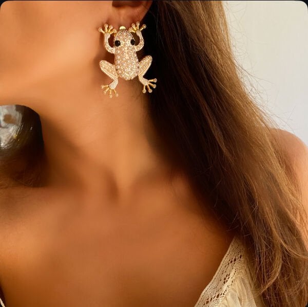 Marka Taşlı Kurbağa Küpe