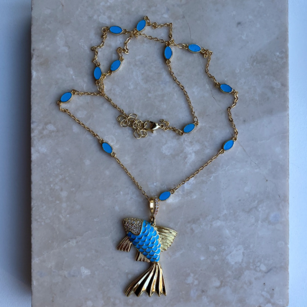 Özel Seri Mavi Taşlı Balık Kolye