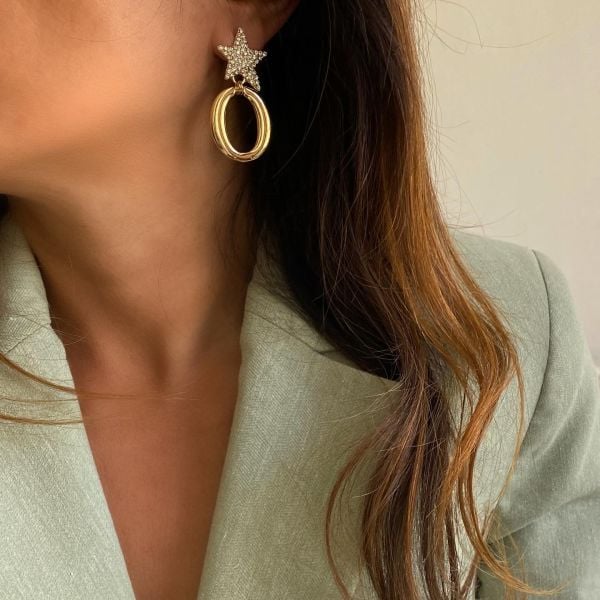 Taşlı Yıldız Küpe