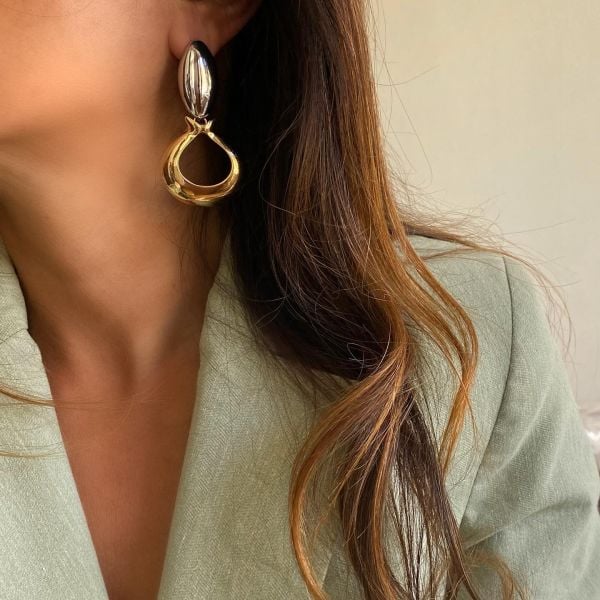 Damla Detaylı Çift Renk Küpe