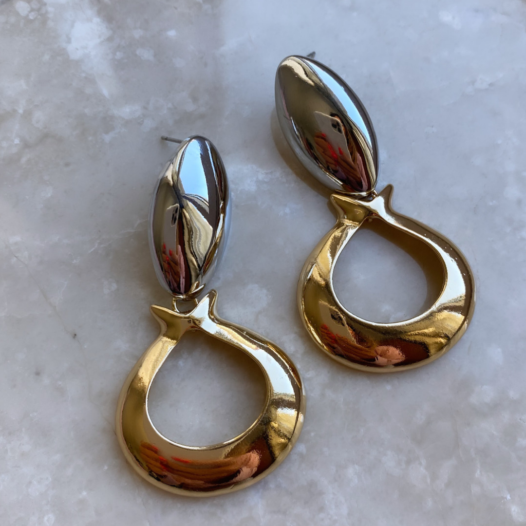 Damla Detaylı Çift Renk Küpe