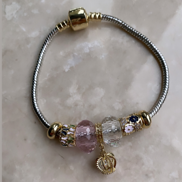Altın Kaplama Pembe Taşlı  Charm Bileklik