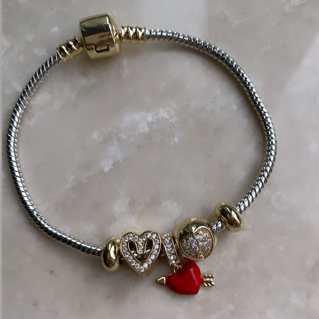 Altın Kaplama Kırmızı Kalp Charm Bileklik