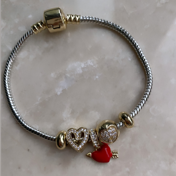 Altın Kaplama Kırmızı Kalp Charm Bileklik