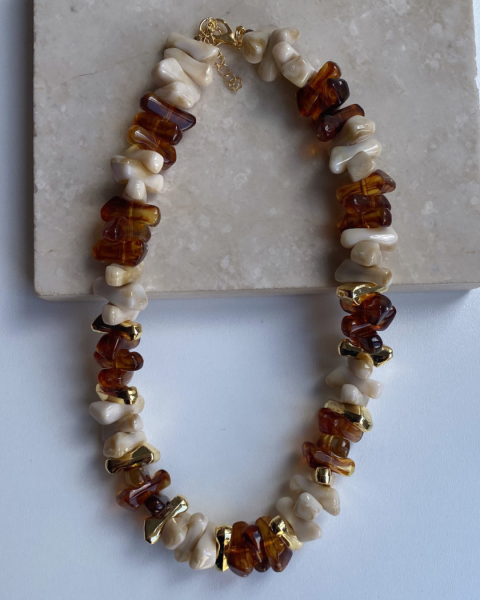 Asimetrik Kahve Krem Kolye