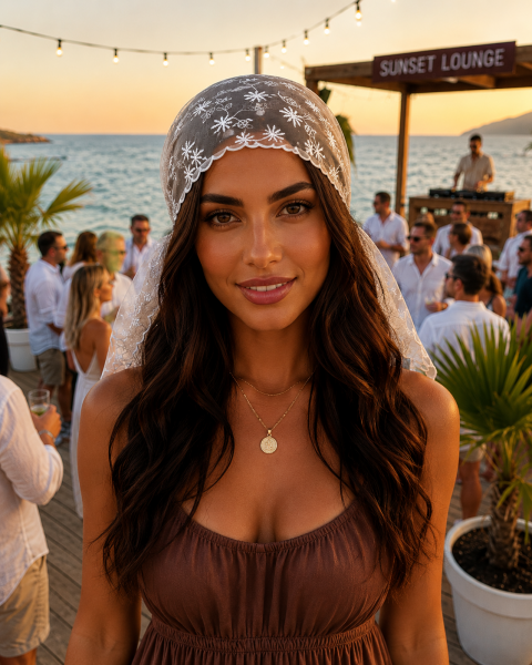 Çiçek Nakışlı Üçgen Tül Bandana